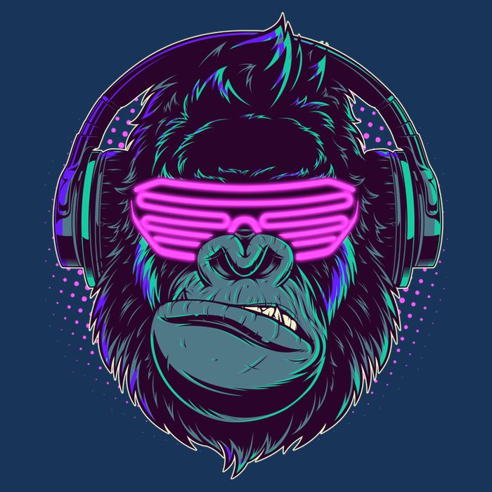 Retro Neon Hipster Gorilla Ape Button