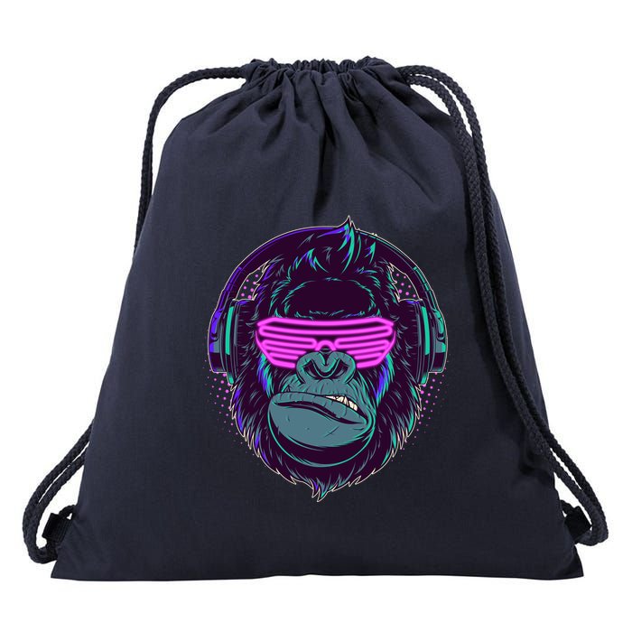 Retro Neon Hipster Gorilla Ape Drawstring Bag