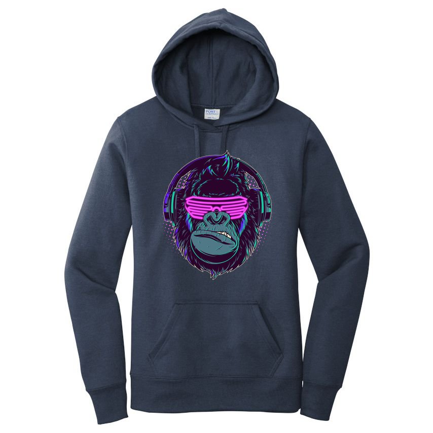 Retro Neon Hipster Gorilla Ape Women's Pullover Hoodie