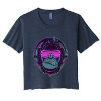 Retro Neon Hipster Gorilla Ape Women's Crop Top Tee