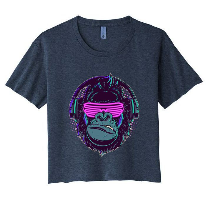 Retro Neon Hipster Gorilla Ape Women's Crop Top Tee
