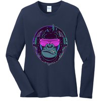 Retro Neon Hipster Gorilla Ape Ladies Long Sleeve Shirt
