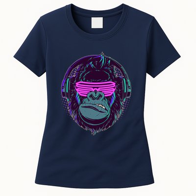 Retro Neon Hipster Gorilla Ape Womens T-Shirt