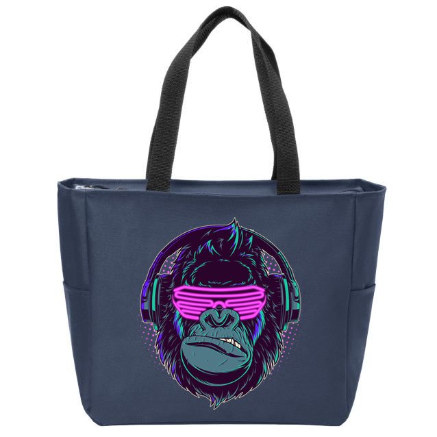 Retro Neon Hipster Gorilla Ape Zip Tote Bag