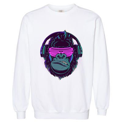 Retro Neon Hipster Gorilla Ape Garment-Dyed Sweatshirt