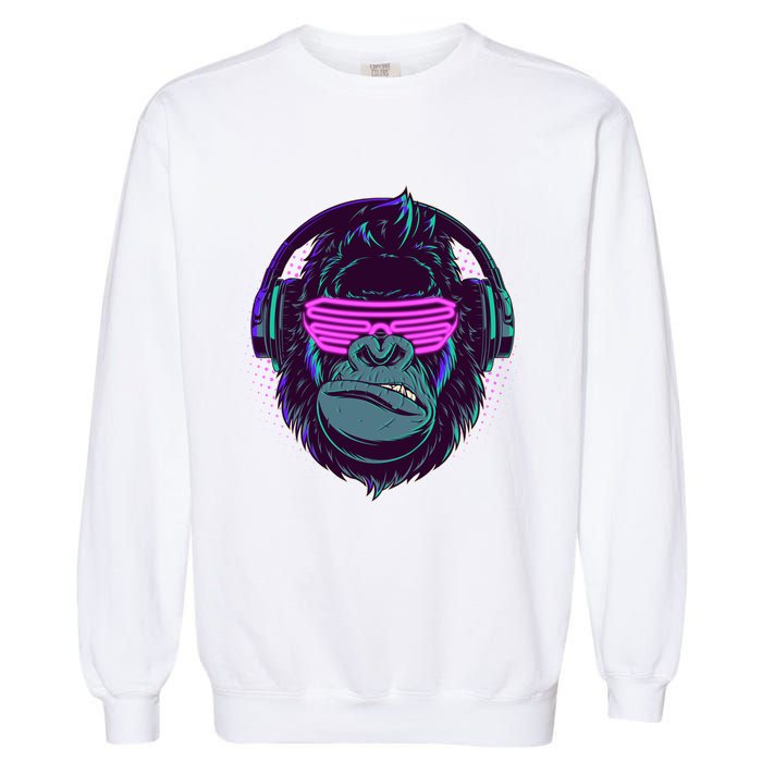 Retro Neon Hipster Gorilla Ape Garment-Dyed Sweatshirt