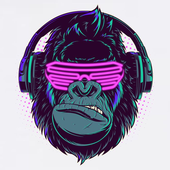 Retro Neon Hipster Gorilla Ape Garment-Dyed Sweatshirt