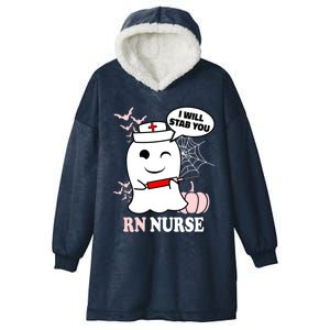 Rn Nurse Halloween I Will Stab You Funny Ghost Gift Hooded Wearable Blanket