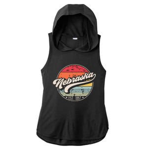 Retro Nebraska Home State Ne Cool 70s Style Sunset Ladies PosiCharge Tri-Blend Wicking Draft Hoodie Tank