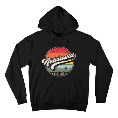 Retro Nebraska Home State Ne Cool 70s Style Sunset Hoodie