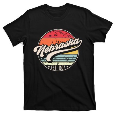 Retro Nebraska Home State Ne Cool 70s Style Sunset T-Shirt