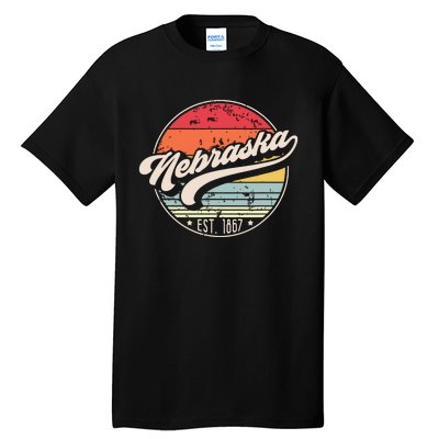 Retro Nebraska Home State Ne Cool 70s Style Sunset Tall T-Shirt