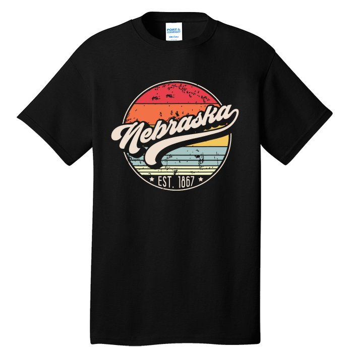 Retro Nebraska Home State Ne Cool 70s Style Sunset Tall T-Shirt