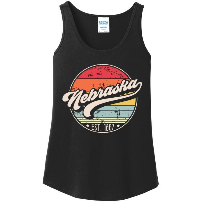 Retro Nebraska Home State Ne Cool 70s Style Sunset Ladies Essential Tank