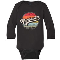 Retro Nebraska Home State Ne Cool 70s Style Sunset Baby Long Sleeve Bodysuit