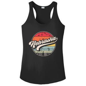 Retro Nebraska Home State Ne Cool 70s Style Sunset Ladies PosiCharge Competitor Racerback Tank