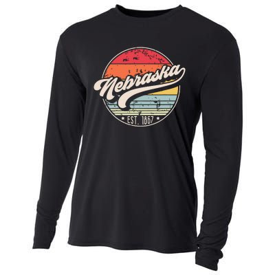 Retro Nebraska Home State Ne Cool 70s Style Sunset Cooling Performance Long Sleeve Crew