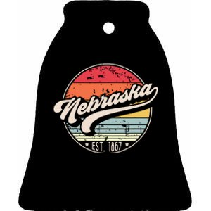 Retro Nebraska Home State Ne Cool 70s Style Sunset Ceramic Bell Ornament