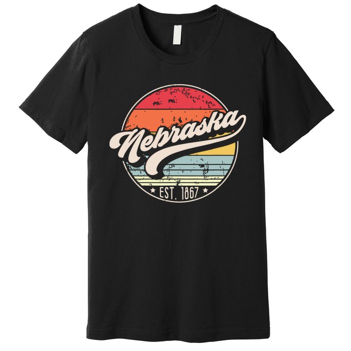 Retro Nebraska Home State Ne Cool 70s Style Sunset Premium T-Shirt