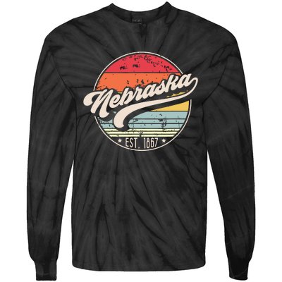 Retro Nebraska Home State Ne Cool 70s Style Sunset Tie-Dye Long Sleeve Shirt