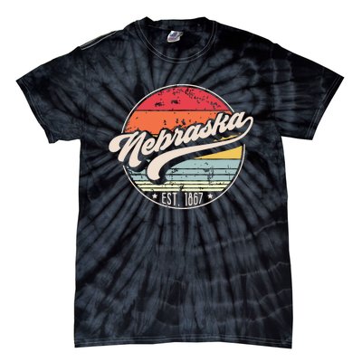 Retro Nebraska Home State Ne Cool 70s Style Sunset Tie-Dye T-Shirt