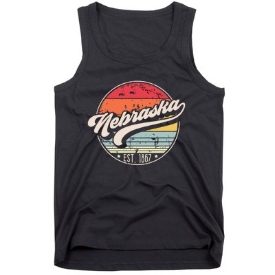 Retro Nebraska Home State Ne Cool 70s Style Sunset Tank Top