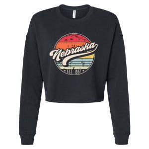 Retro Nebraska Home State Ne Cool 70s Style Sunset Cropped Pullover Crew