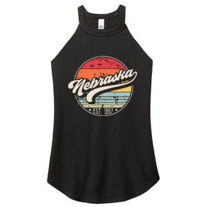 Retro Nebraska Home State Ne Cool 70s Style Sunset Women's Perfect Tri Rocker Tank