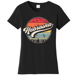 Retro Nebraska Home State Ne Cool 70s Style Sunset Women's T-Shirt