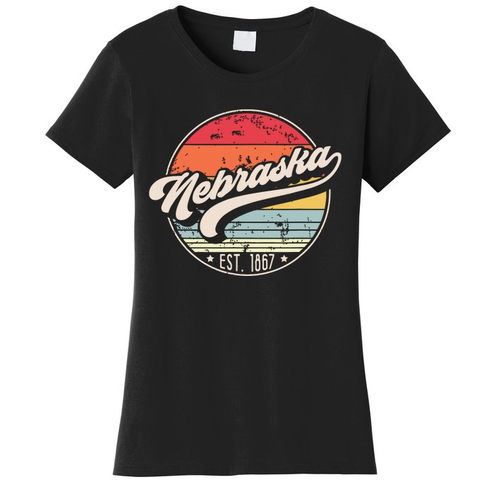 Retro Nebraska Home State Ne Cool 70s Style Sunset Women's T-Shirt