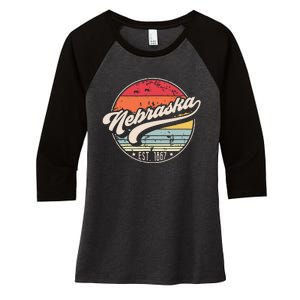 Retro Nebraska Home State Ne Cool 70s Style Sunset Women's Tri-Blend 3/4-Sleeve Raglan Shirt