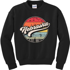 Retro Nebraska Home State Ne Cool 70s Style Sunset Kids Sweatshirt