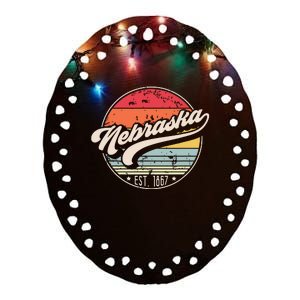 Retro Nebraska Home State Ne Cool 70s Style Sunset Ceramic Oval Ornament