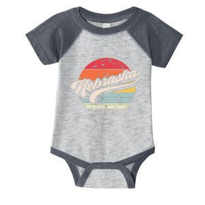 Retro Nebraska Home State Ne Cool 70s Style Sunset Infant Baby Jersey Bodysuit