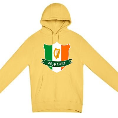 Ryan Name Irish Gift Irish Flag Harp Crest Premium Pullover Hoodie