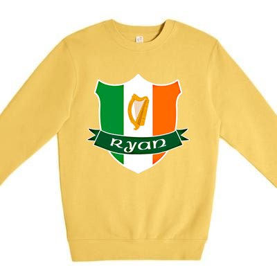 Ryan Name Irish Gift Irish Flag Harp Crest Premium Crewneck Sweatshirt