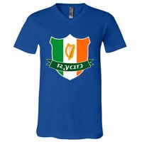 Ryan Name Irish Gift Irish Flag Harp Crest V-Neck T-Shirt