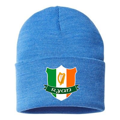 Ryan Name Irish Gift Irish Flag Harp Crest Sustainable Knit Beanie