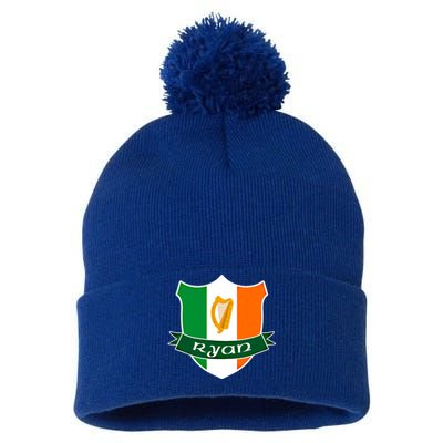 Ryan Name Irish Gift Irish Flag Harp Crest Pom Pom 12in Knit Beanie