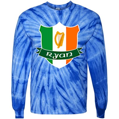 Ryan Name Irish Gift Irish Flag Harp Crest Tie-Dye Long Sleeve Shirt