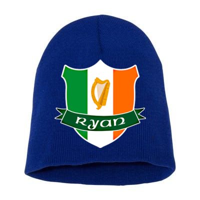 Ryan Name Irish Gift Irish Flag Harp Crest Short Acrylic Beanie