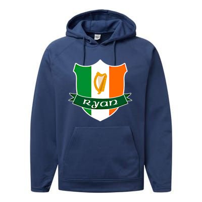 Ryan Name Irish Gift Irish Flag Harp Crest Performance Fleece Hoodie