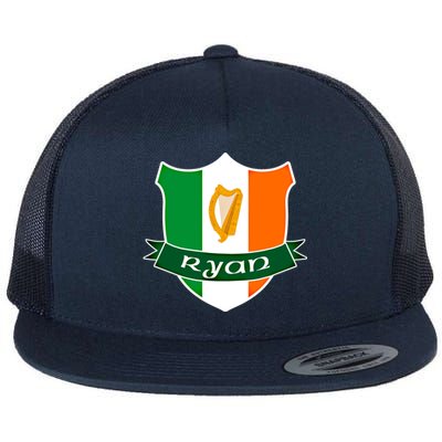 Ryan Name Irish Gift Irish Flag Harp Crest Flat Bill Trucker Hat