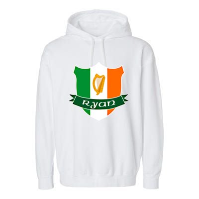 Ryan Name Irish Gift Irish Flag Harp Crest Garment-Dyed Fleece Hoodie