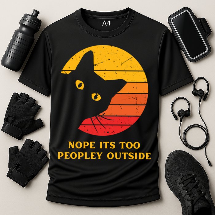 Retro Nope Its Too Peopley Outside Shy Cat Lovers Cooling Performance Crew T-Shirt