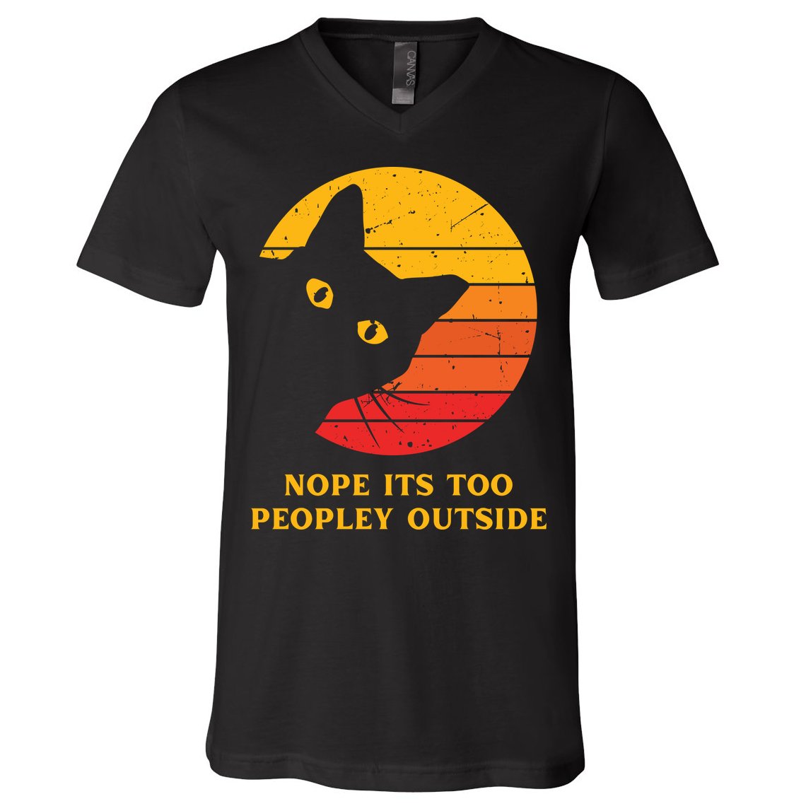 Retro Nope Its Too Peopley Outside Shy Cat Lovers V-Neck T-Shirt