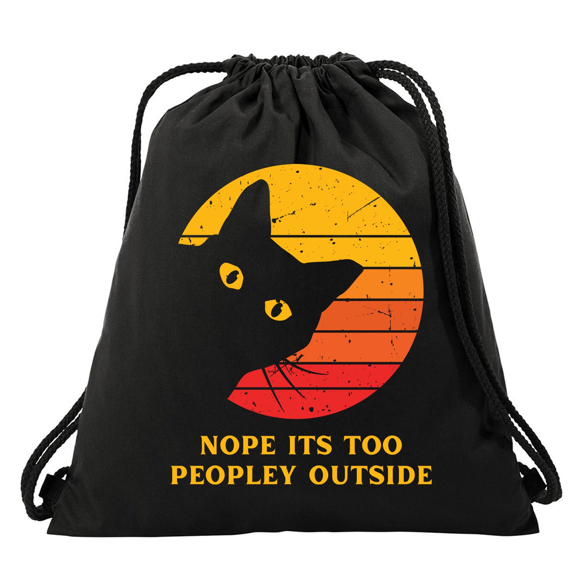 Retro Nope Its Too Peopley Outside Shy Cat Lovers Drawstring Bag
