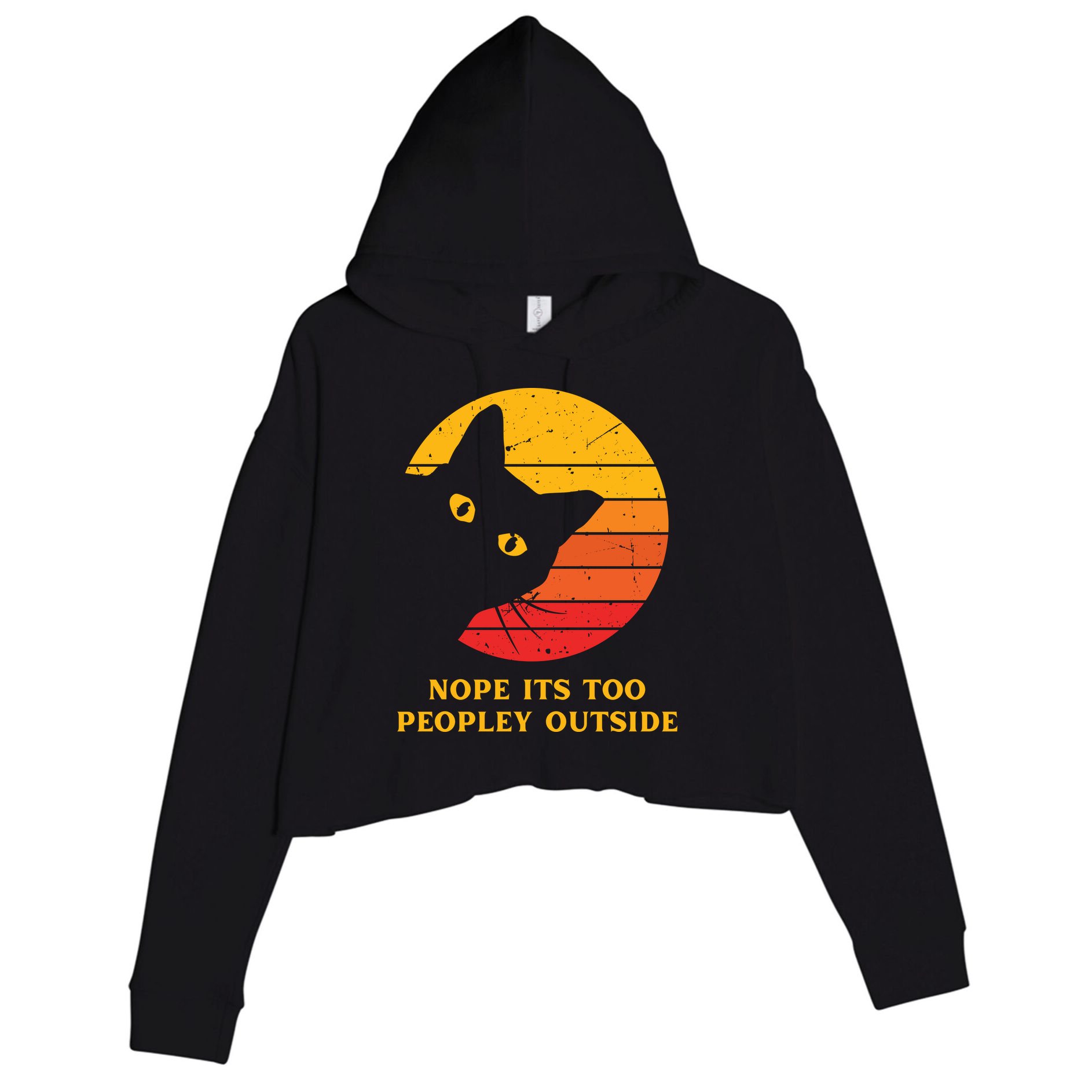 Retro Nope Its Too Peopley Outside Shy Cat Lovers Crop Fleece Hoodie