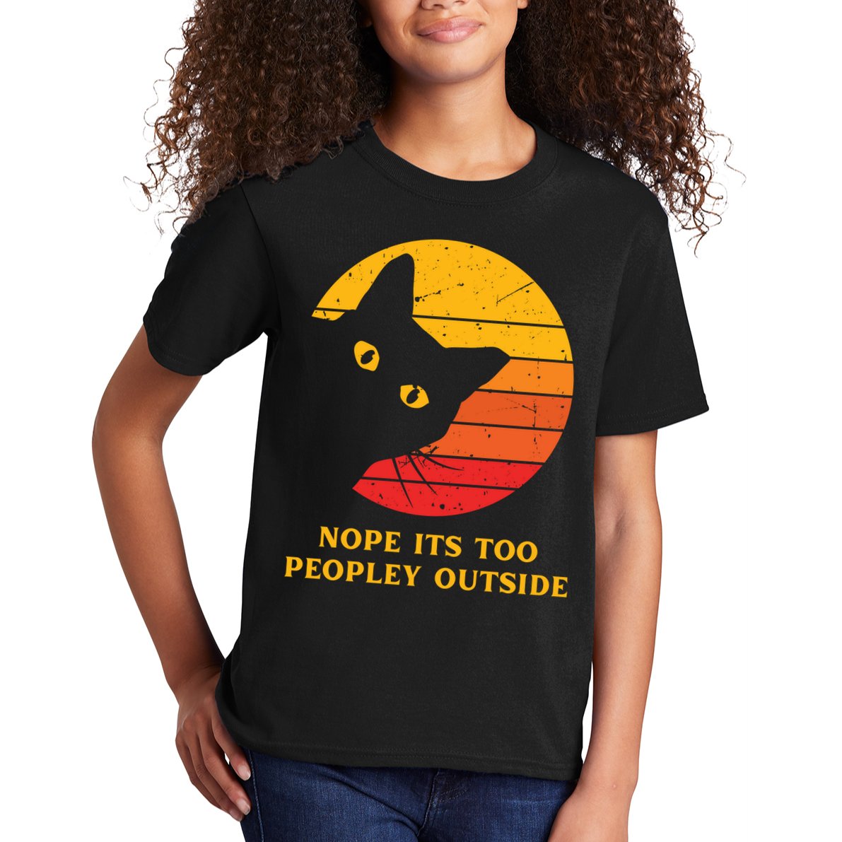 Retro Nope Its Too Peopley Outside Shy Cat Lovers Kids T-Shirt