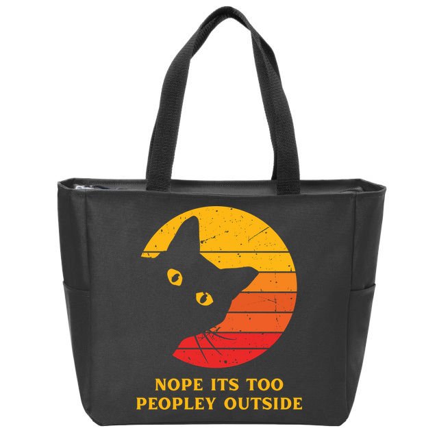 Retro Nope Its Too Peopley Outside Shy Cat Lovers Zip Tote Bag